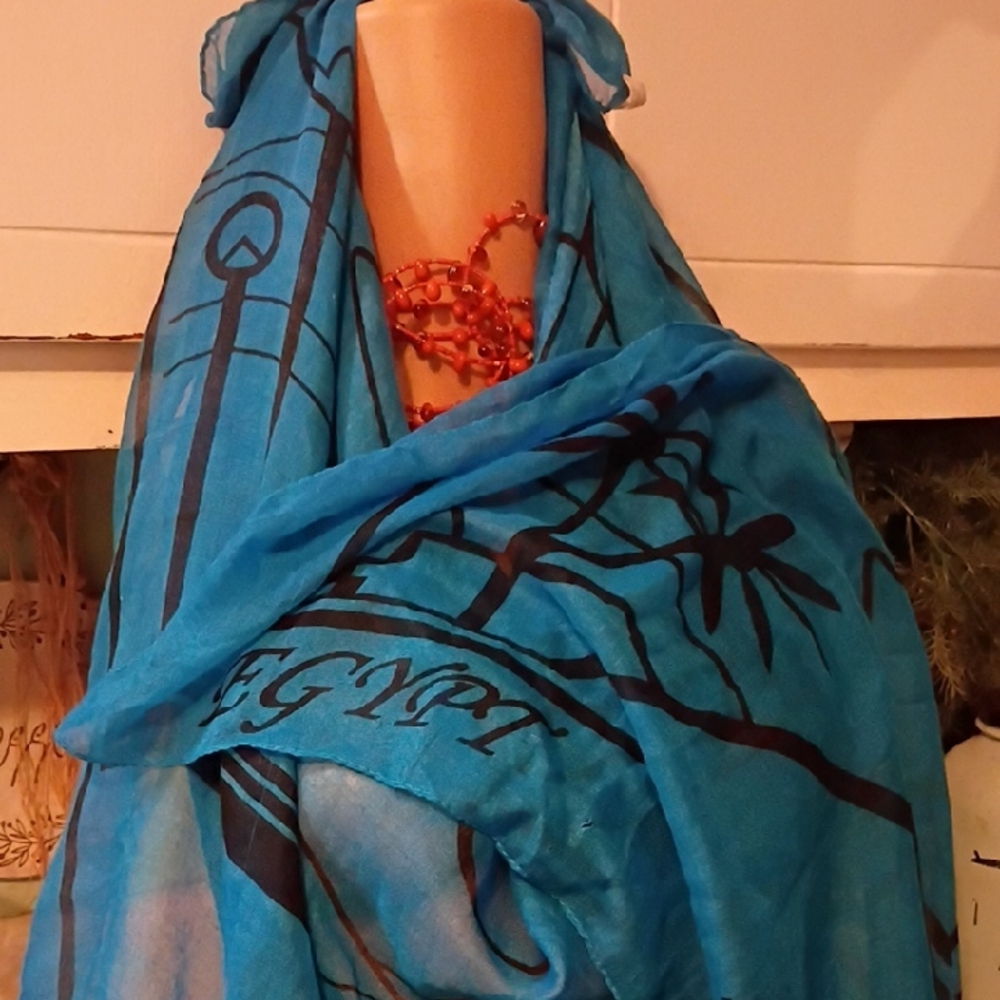 Blue Egyptian-Themed Scarf
